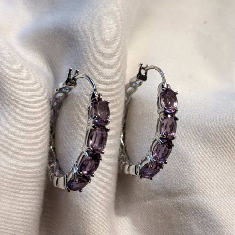 Silver and purple earrings